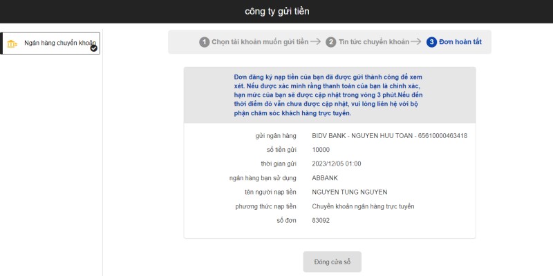 Nạp tiền Xác nhận thông tin rút tiền 789Win